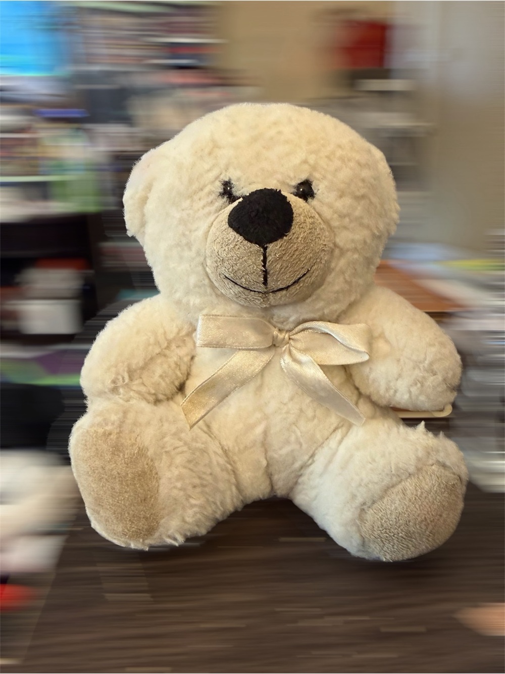 Cream Plush Teddy Bear with Satin Bow Accent